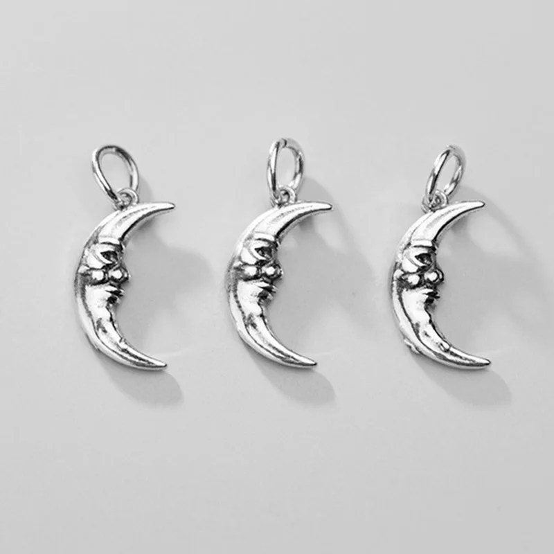 925 Sterling Silver Fashion Antique Craftwork Moon Charms Women Men Handmade Decorations Silver Dangle Pendant DIY Jewelry Make