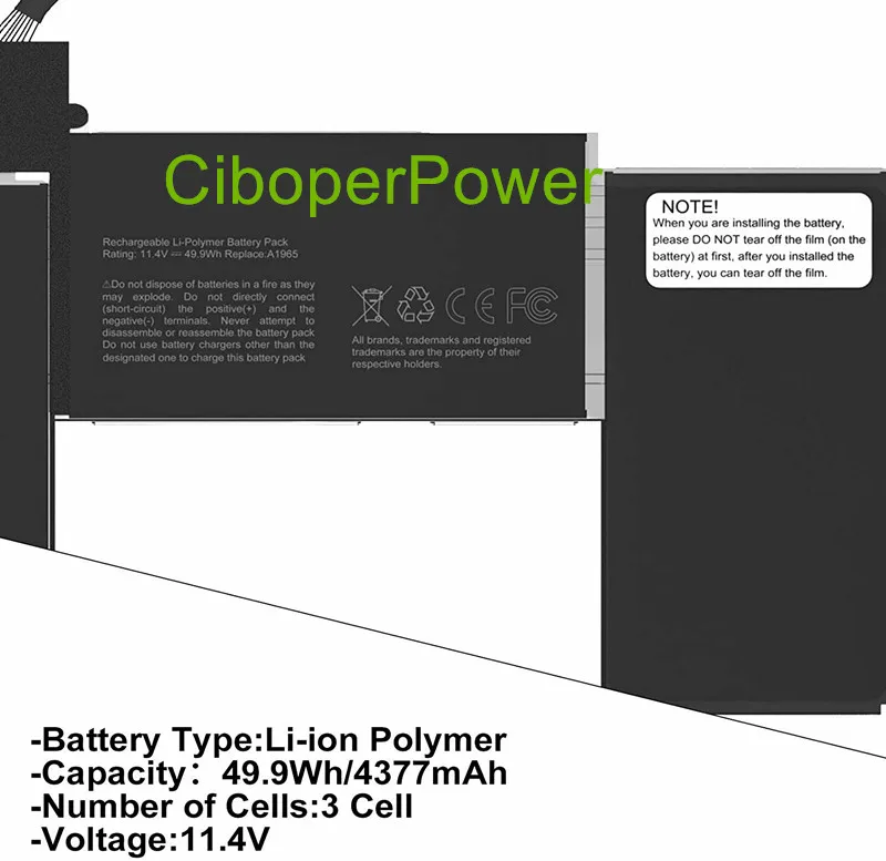 Original quality 49.9Wh / 4379mAh A1965 battery For A1932 A2179 2018 -2019 year Laptop 020-02459 A1932(EMC 3184) A1965