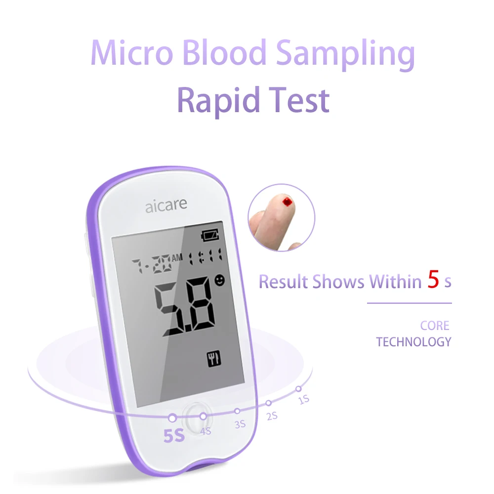 AICARE misuratore di glucosio nel sangue glucometro diabete 50/100 strisce reattive lancette misuratore di zucchero nel sangue Monitor Tester per