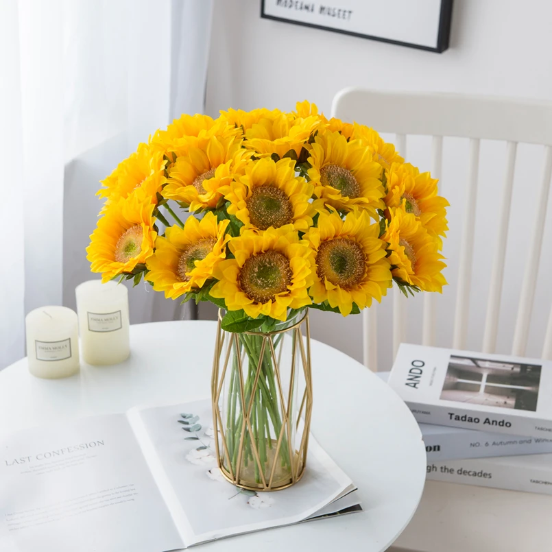 1PC Artificial Flowers Sunflower Home Garden for Decoration Stamen Wedding Autumn Christmas Fake Gerbera Living Room Bedroom