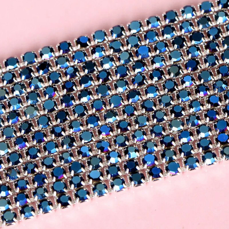 1 Yard 2mm Nail Art Rhinestone Metal zincir gümüş taban taşlar jel tutkal Charms manikür aksesuarları DIY tırnak sanat dekorasyon Strass