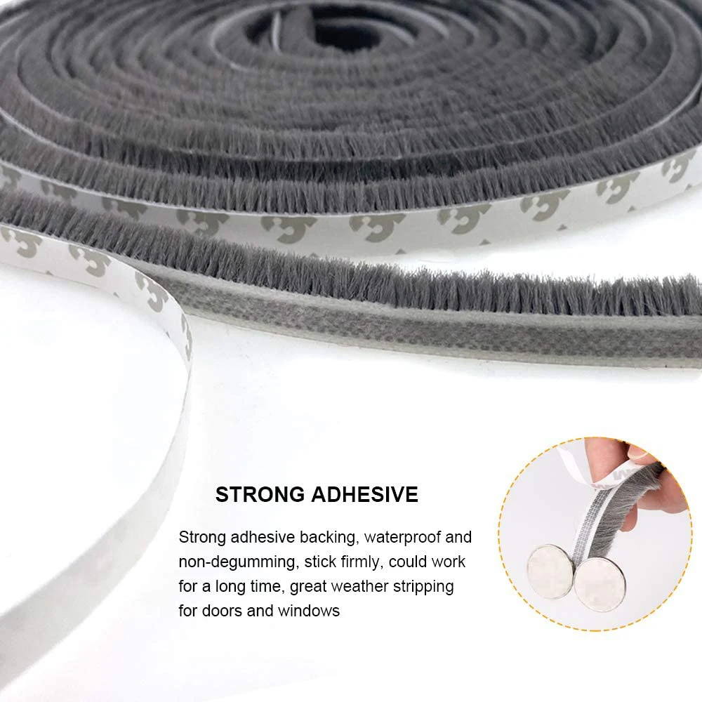 10M Window Brush Seal Strip Self Adhesive Weather Stripping Door Sweep Soundproof Dustproof Window Hardware Tool