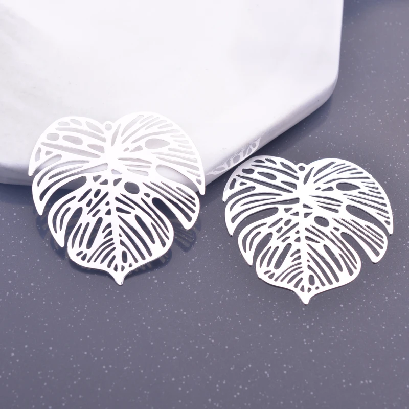 6pcs 30mm Rose Gold Color Monstera Deliciosa Liebm Charms Silver Plated Leaf Thin Earring Brass Pendant Jewelry DIY Earring