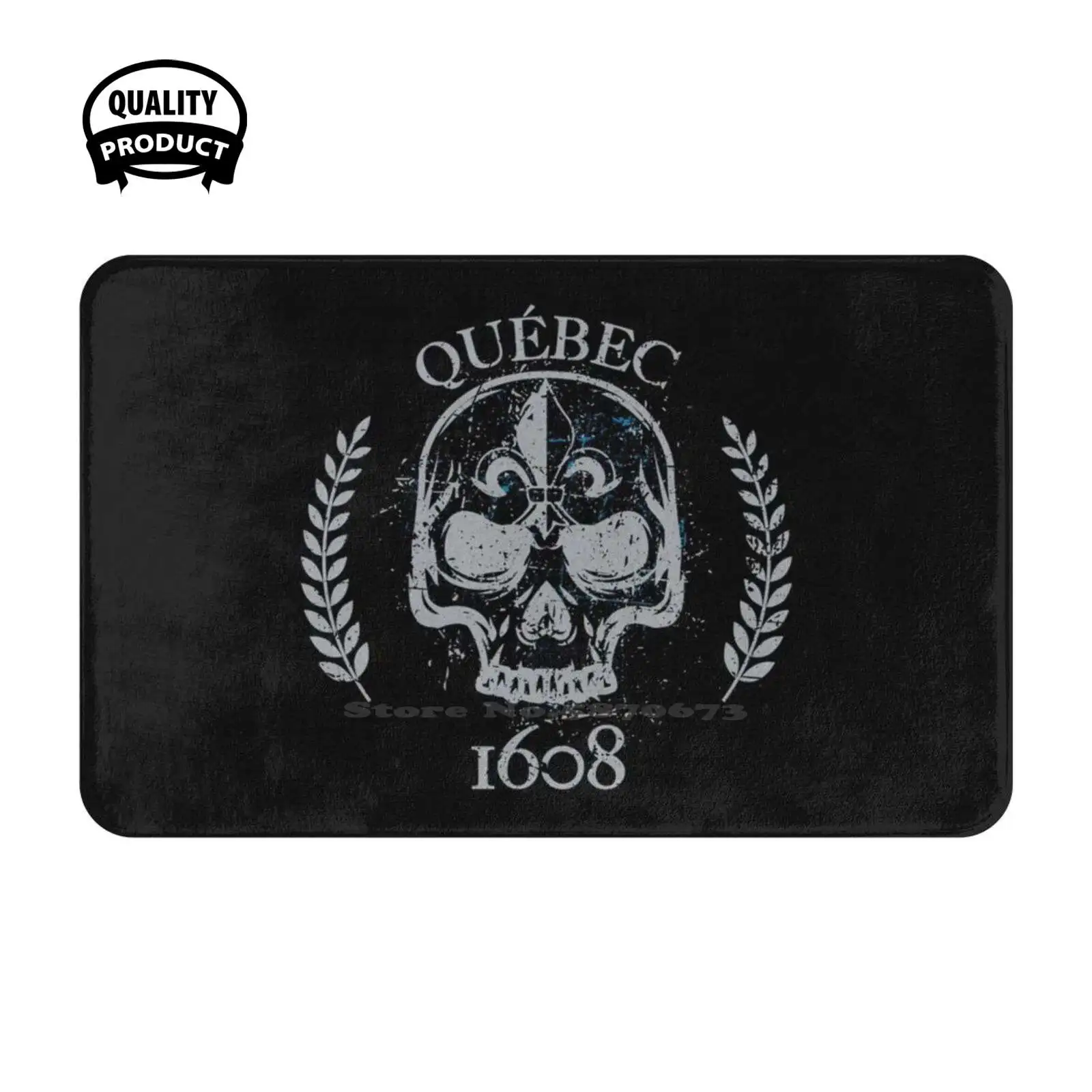 Quebec Skull And Fleur De Lys Grunge Style 1608 Québec Pq Qc Patriote Metal Separatist Soft Cushion Home Carpet Door Mat Car