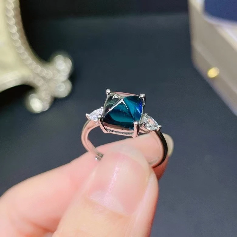 Fashion Suger Loaf Gemstone Ring for Party 8mm Natural London Blue Topaz Ring Sterling Silver Topaz Jewelry