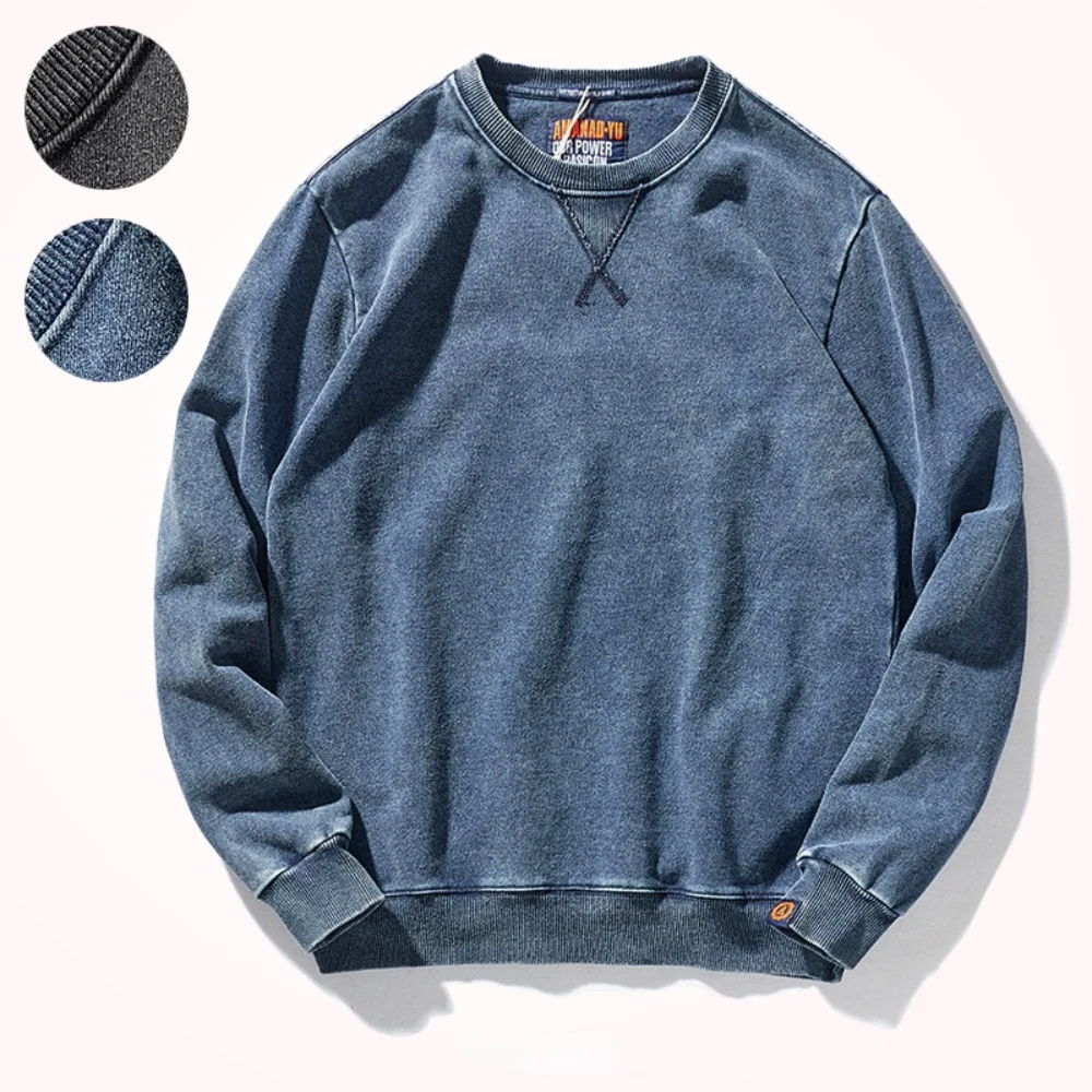 Autumn and Winter New American round Neck Sweater Men 's Washed Long-Sleeved Shirt Knitted Sports Pullover