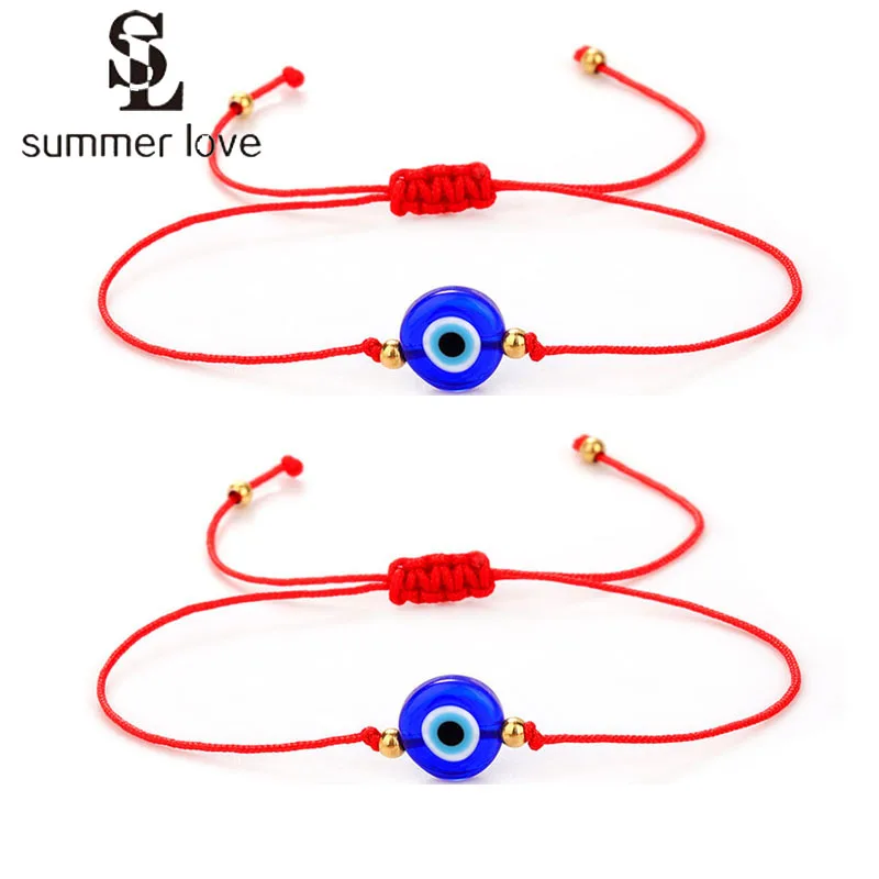 2Pcs Handmade Red Rope String Evil Blue Eye Bracelets Ojo Turco Kabbalah Protection Lucky Amulet Wish Bracelet Jewelry for Women