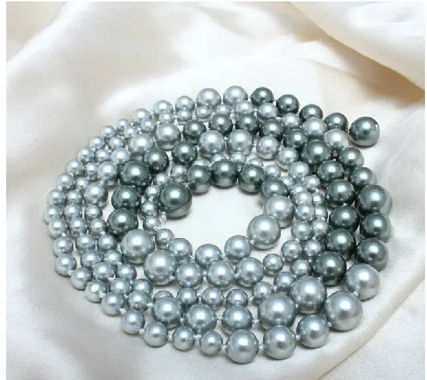 stunning 8-12mm south sea round grey black multicolor pearl necklace 48inch