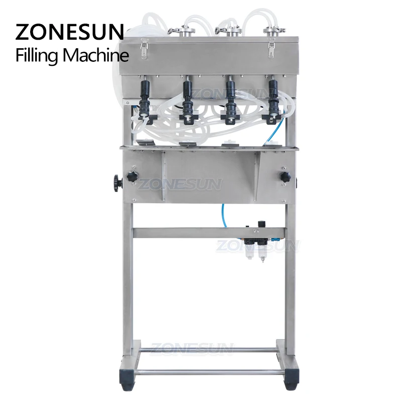 ZONESUN Parfüm Füll Maschine 4 Köpfe Parfüm Füllstoff Pneumatische Vakuum Level Control Glas Flasche Gerät Vier Kopf