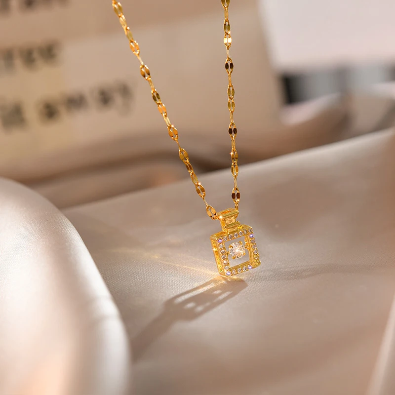 Korean Fashion Beating Heart Series Perfume Bottle Pendant Women Necklaces Sweet Elegant Female Stainless Steel Clavicle Chain