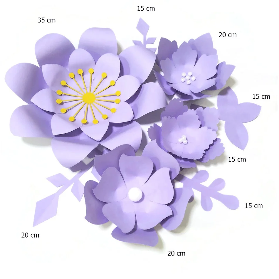 Handmade Lilac Rose DIY Paper Flowers Lilac Leaves Set For Party Wedding Backdrops Decorations Nursery Wall Deco Video Tutorials