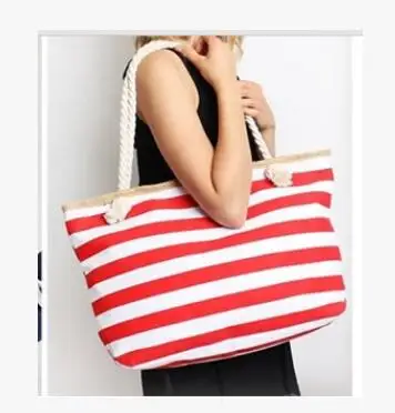 1pcs/lot New Beach Tote Bag Fashion Women Canvas Summer Large Capacity Striped Shoulder Bag Handbag Shopping Shoulder Bags