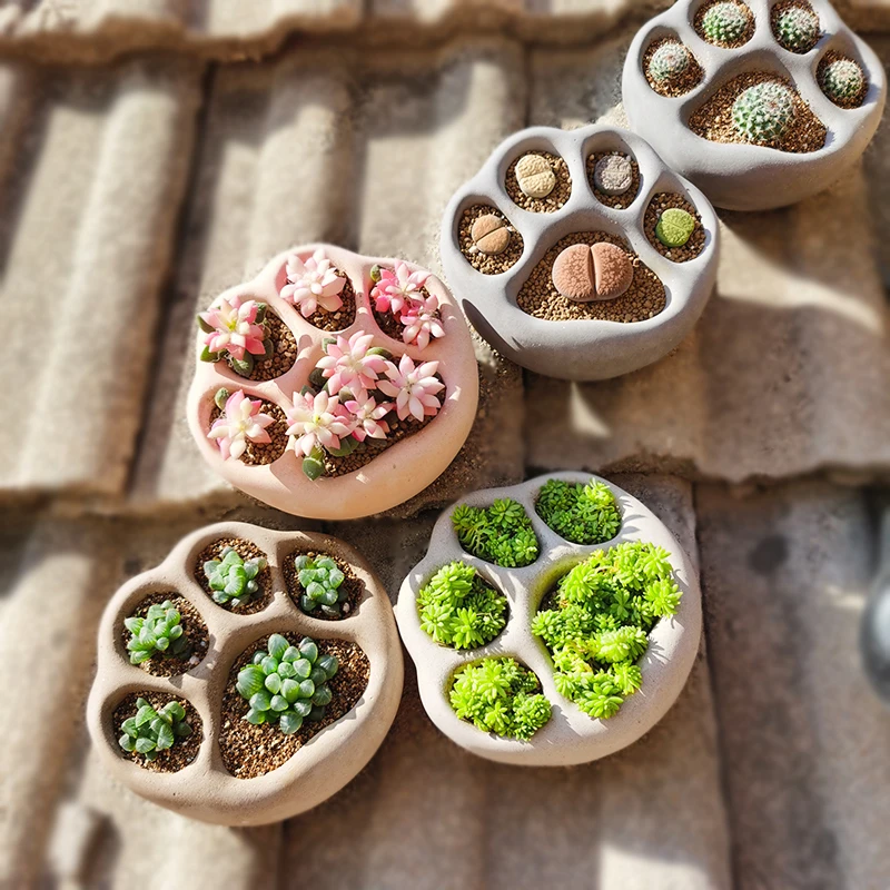 

Cute Cat Paw Shape Concrete Flowerpot Silicone Mold Cement Flower Pot Mould Mini Succulent Pots For