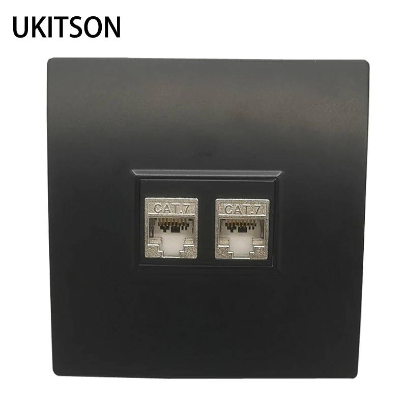 2 Plugs CAT7 CAT.6A RJ45 Keystone Jack Keystone Faceplate Wall Panel Outlet 86x86mm LAN Faceplate In Black Color