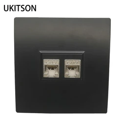 Keystone rj45壁パネル,2つのプラグ,cat7 cat.6a,86x86mm,黒色