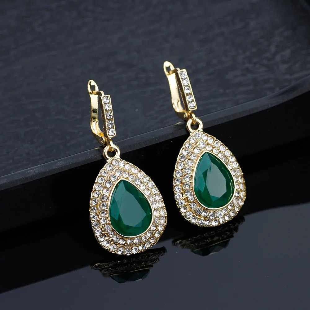 Vintage Big Artificial Gem Ladies Drop Earring Turkish Retro Gold Color Crystal Sculpture Craft Women Earrings Ethnic Jewelry