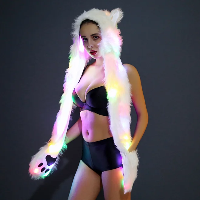 European  American Cosplay Halloween Hat Christmas Dress Luminous Imitation Fur Hat Glove Scarf Led One Women Girl Hat