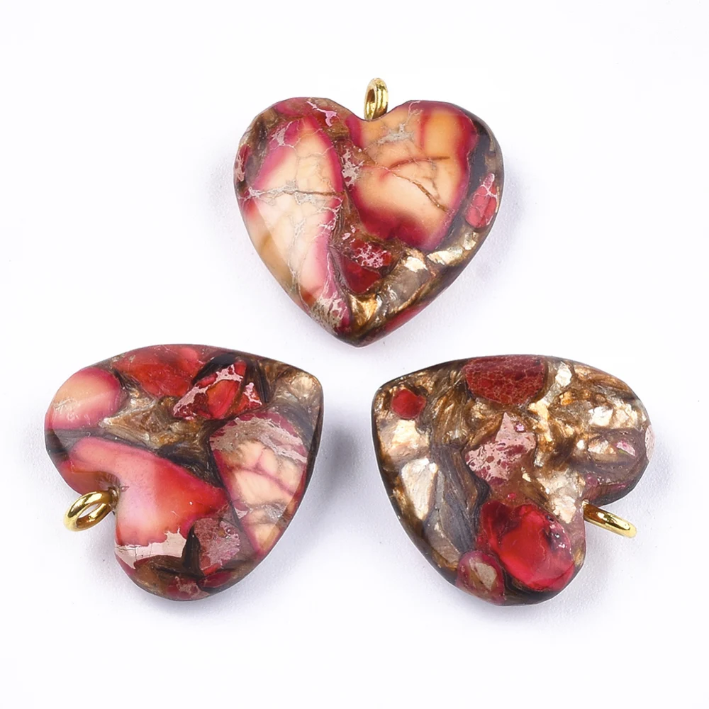 10pcs Assembled Bronzite and Imperial Jaspers Pendants Gem stone Heart Pendants Charms for Jewelry Making DIY Necklace Findings