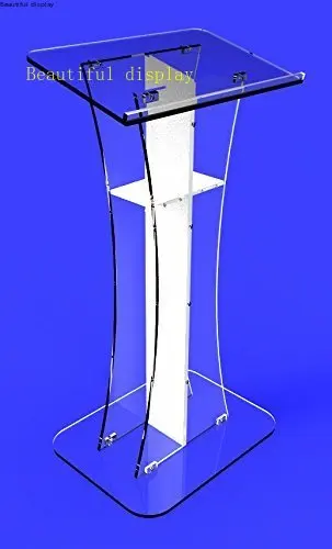 

Fixture Displays Podium Clear Ghost Acrylic lectern pulpit white Cross Easy Assembly Required minister's desk