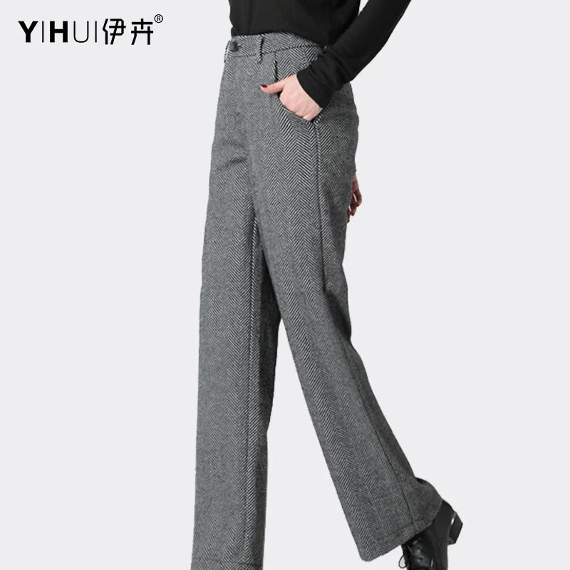 2020 nuove donne invernali pantaloni lunghi dritti pantaloni di lana grigio a vita alta sciolto Casual Plus Size moda ufficio pantaloni da donna