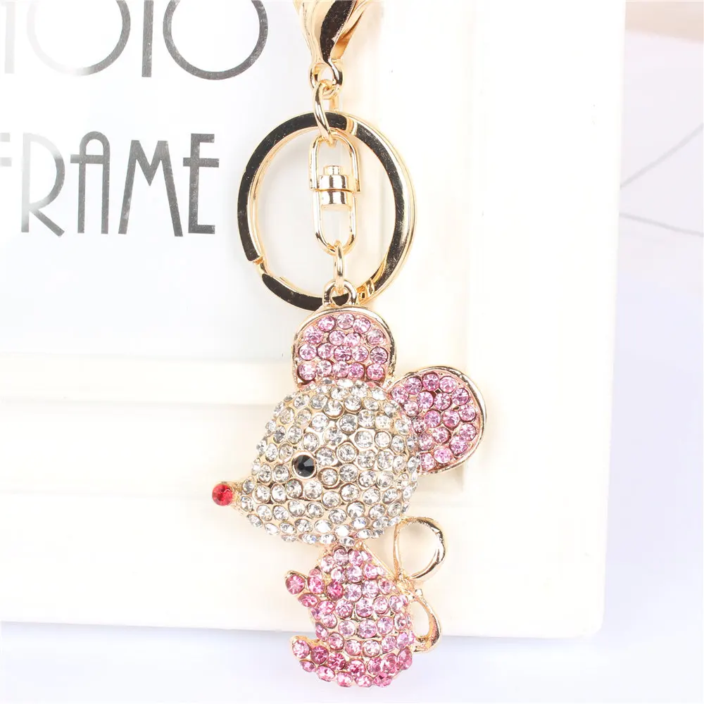 New Black Pink Rat Mouse Key Chain Keyring Rhinestone Crystal Pendant Charm for Handbag Purse Bag Carkey Gift