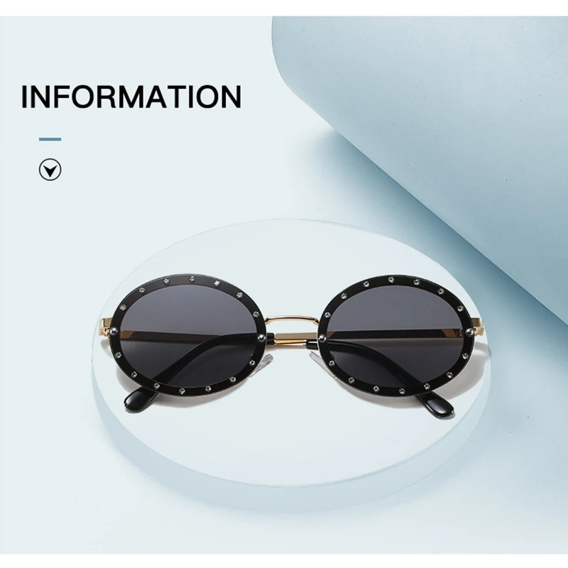 Punk Style Rhinestone Round Sunglasses For Women Girls Alloy Frame Decorative Sun Glasses Rock Hip-hop UV400