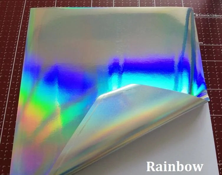 Size 210*297mm Silver Holographic Rainbow Glossy Self Adhesive Vinyl Sticker For Scrapbooking Paper Craft