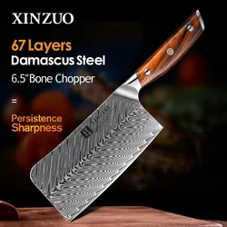 XINZUO 6.5'' Inch Big Chopping Knife Damascus Steel Knives For Chop Bone Fish Pro Cleaver Kitchen Knife for Chopping and Dicing