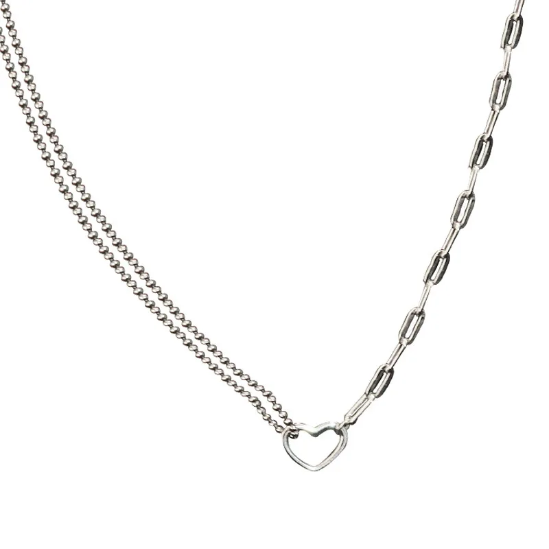 VENTFILLE Silver Color Love Asymmetric Chain Necklace for Women Sweet Temperament Party Jewelry 925 Stamp Gifts Dropship