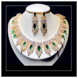 Fine Jewelry Sets For Women 925 Sterling Created Emerald Cubic Zirconia Bridal Necklaces Pendants Drop Earrings Vintage  Set