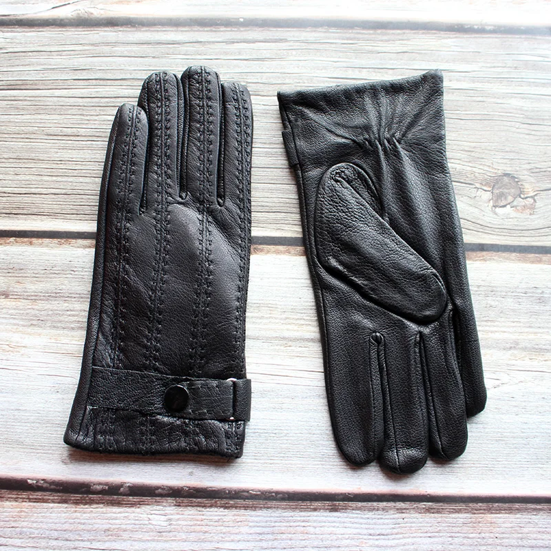 Goatskin Leather Gloves Men's Deerskin Pattern Outdoor Motorcycle Riding Windproof Cold Autumn and Winter Thick Warm Gloves