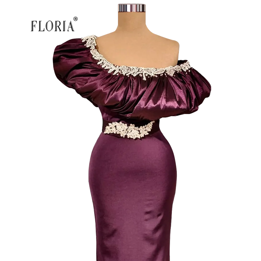 Floria Dark Lila Off Schulter Puffy Kragen Kristall Perlen Abendkleid Ankle-länge Abendkleid Vistido De Festa вечернее плат