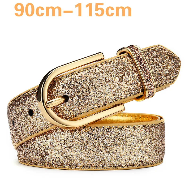 

ANYONGZU design Women Glitter Golden Belt Female Silver Waist Fashion High Quality Luxury gifts Femme Belt 95 100 105 115CM