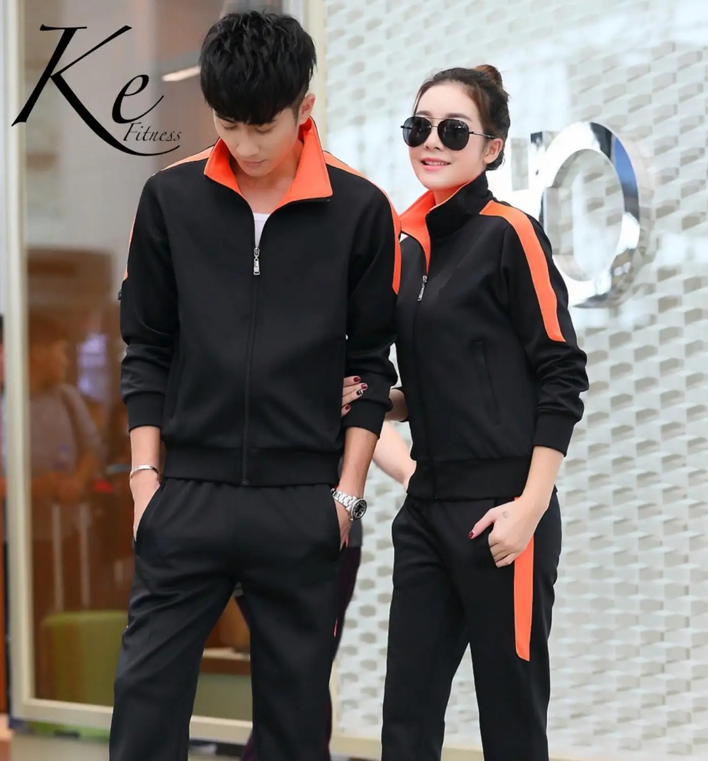 

KE290 New sportswear man woman tracksuit sport set running couples plus size big extra long sleeve black grey korean silk