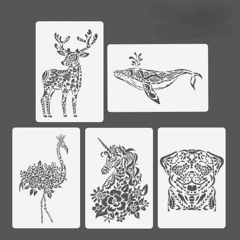 Animal Tiger Elk Scratch Art Paper A4 Hollow Out Painting Template Scratch Painting Mould DIY Scrapbooking Journal Decoration