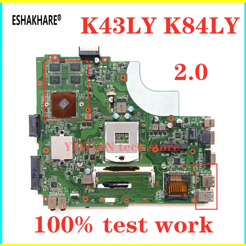 

Материнская плата для ноутбуков ASUS K43LY K84LY K43L, оригинальная материнская плата 1 Гб, 100% тестовая работа