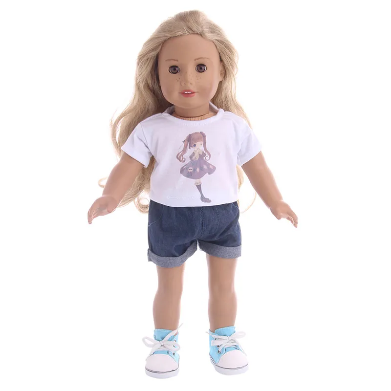 Ropa de muñeca informal para el hogar, ropa de niña linda con estampado de Color sólido para 18 pulgadas, muñeca americana de 43 Cm, bebé recién nacido, ropa de niño Logan, regalo para niños