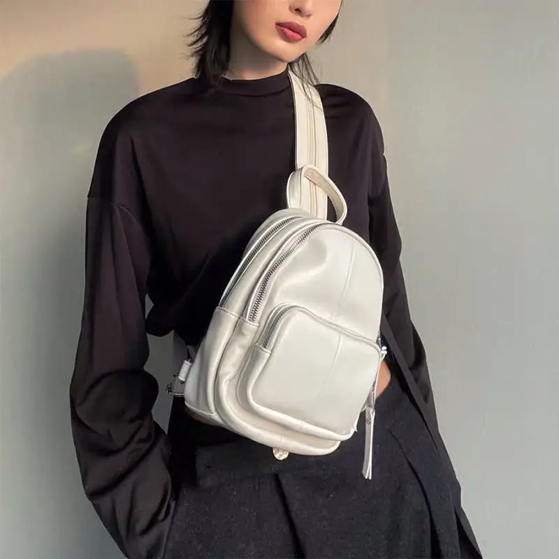 Mini Backpacks Women Black White Simple All-match Shoulder Fashion High Street  Luxury Chic PU Leather Korean Ins Purse