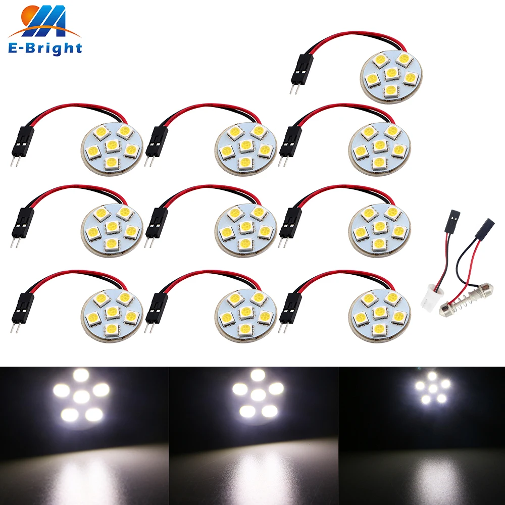 5pcs DC 12V 5050 6 SMD Led Panel Bulbs Car Indicator Dome reading light Reverse C5W Festoon W5W T10 Light Adapter white color