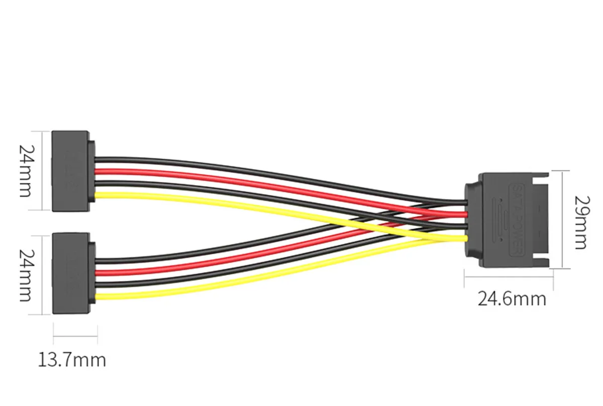 90องศา15Pin อะแดปเตอร์ SATA15ชายหญิง Y-Splitter Extension Cable