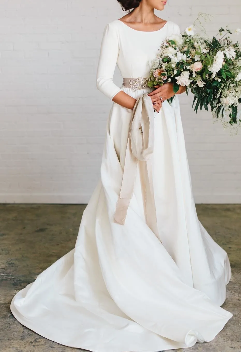 Robe de Mariée Modeste en Satin Doux Style Boho, avec Manches 2025, Blet Perlé, pour Patients de Pays Bas, quel que soit le Mariage, Nouvelle Collection 3/4