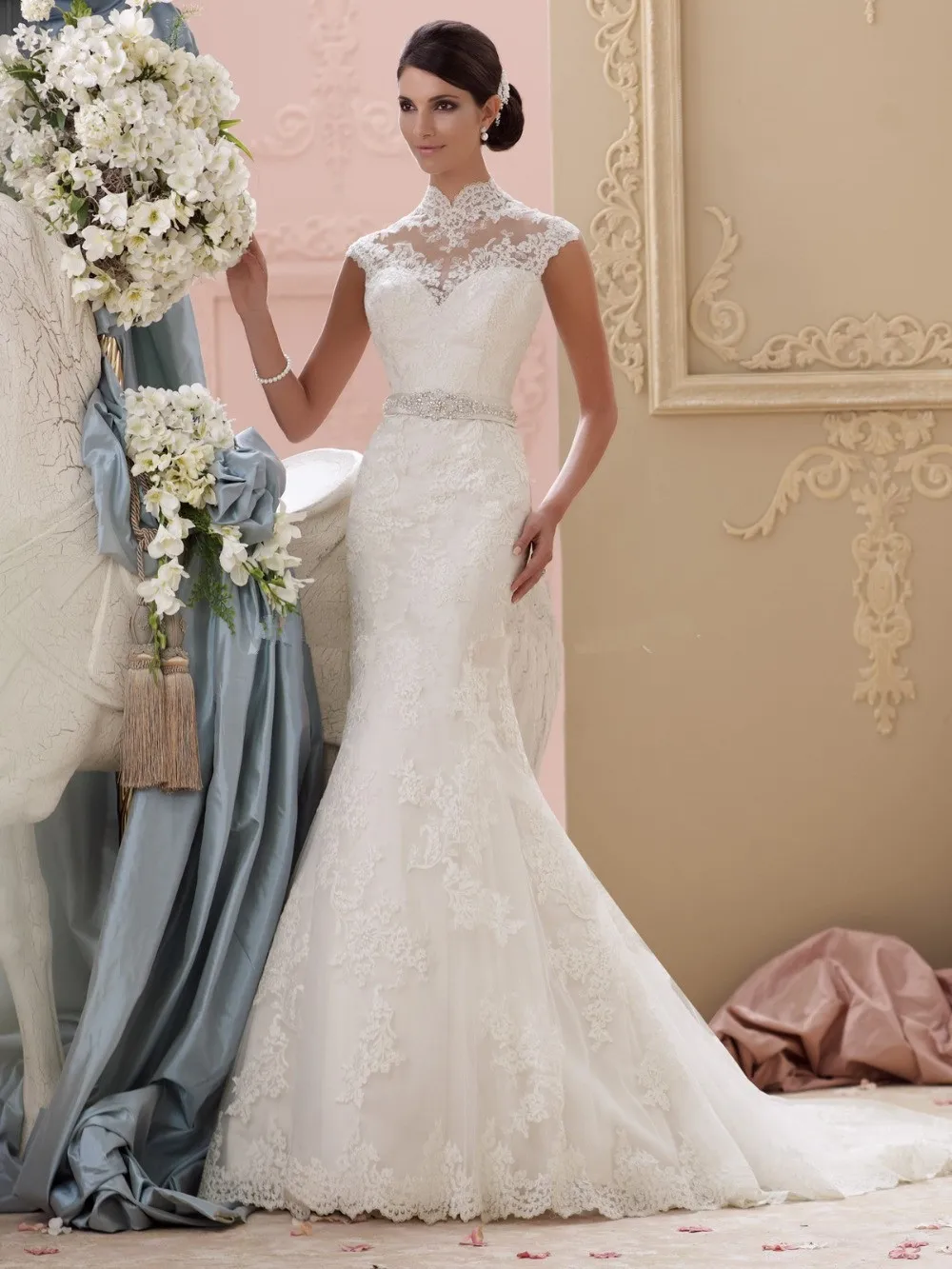 Sexy Meerjungfrau Vestidos De Novia weiß kleid Romantische Appliques Sheer Zurück Cap Sleeve Perlen Brautkleid Bespoke Hochzeit Kleider