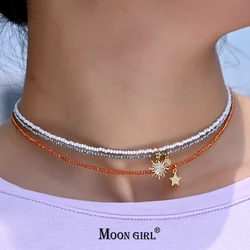 Stainless Steel Crystal Necklace for Women Ice Beads Star Sunflower Heart Choker Fashion Jewelry Boho Streetwear Collier Femme