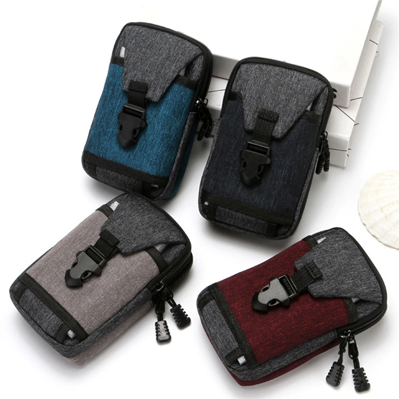 Men Phone Card Holder Casual Canvas Patchwork Travel Waterproof Zipper Waist Bag Multifunctional Men Waist Bag