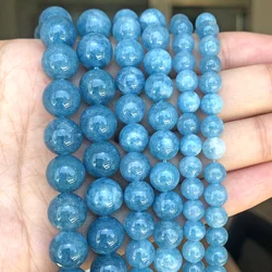 Natural Stone Beads Blue Chalcedony Stone Round Beads For Jewelry Making 15inches 4/6/8/10/12mm