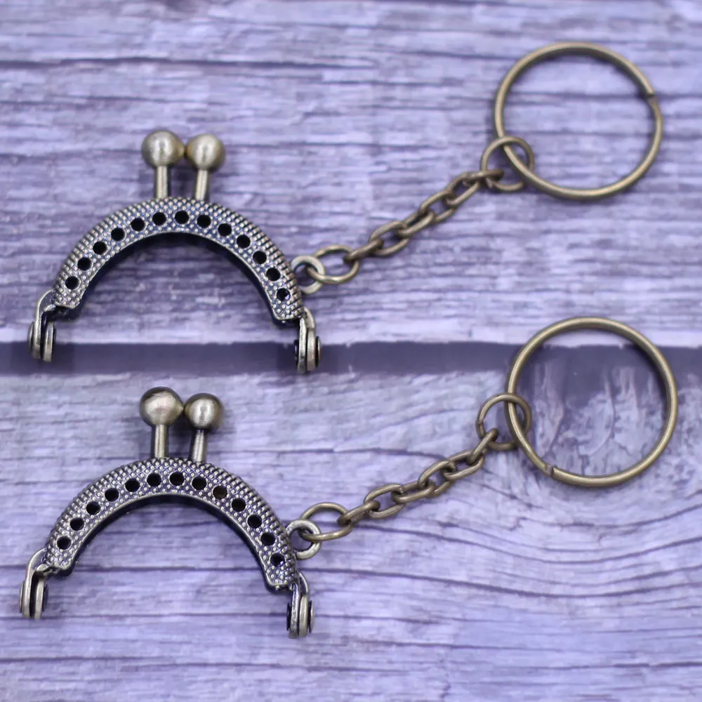 10Pcs Bronze Tone Purse Arch Metal Frame Kiss Clasp Lock With Key Ring Bag Parts Accessories 4cm