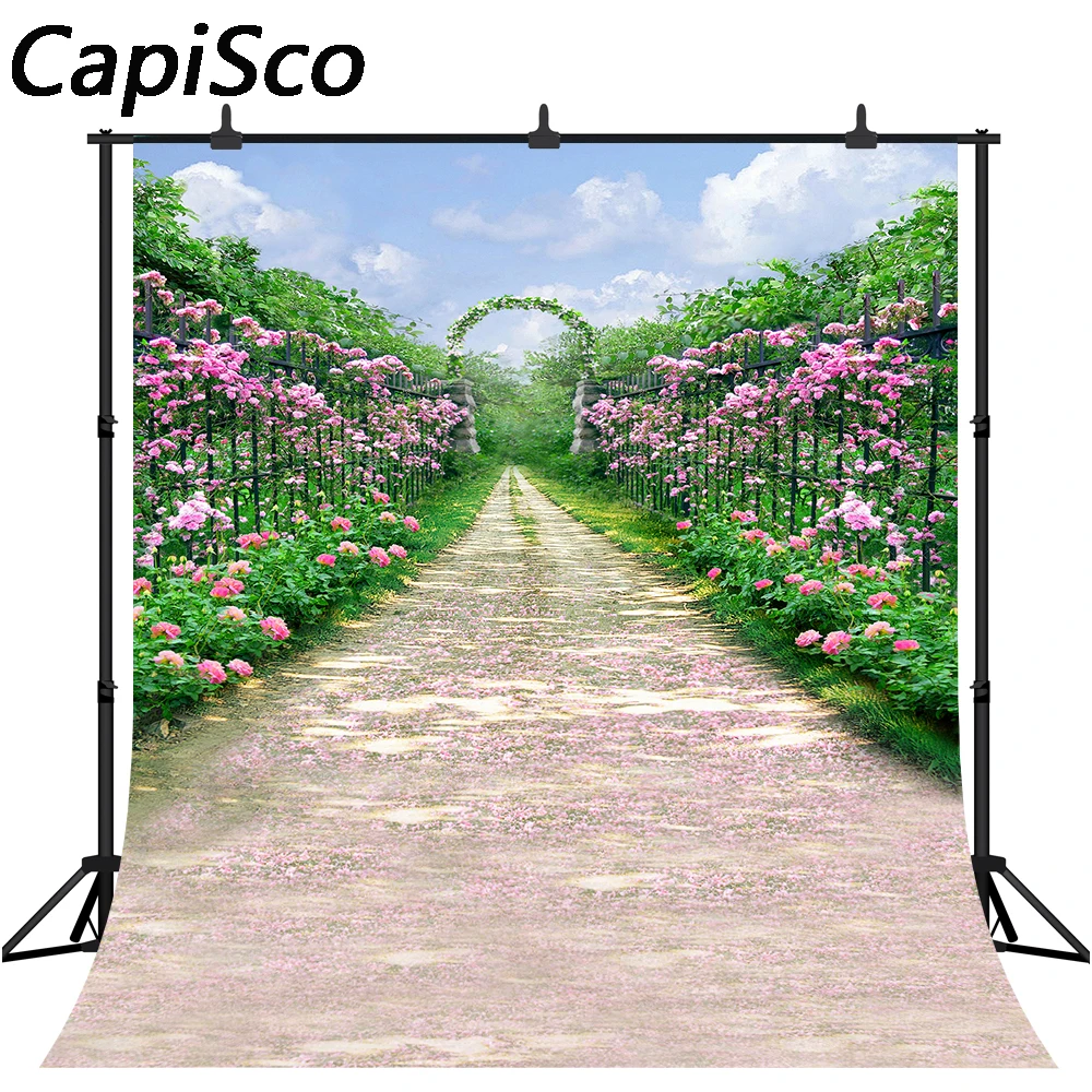 Capisco Photography Backdrop Spring Floral Fence Wedding Bridal Background Baby Shower Birthday Party Photo Booth Studio Prop