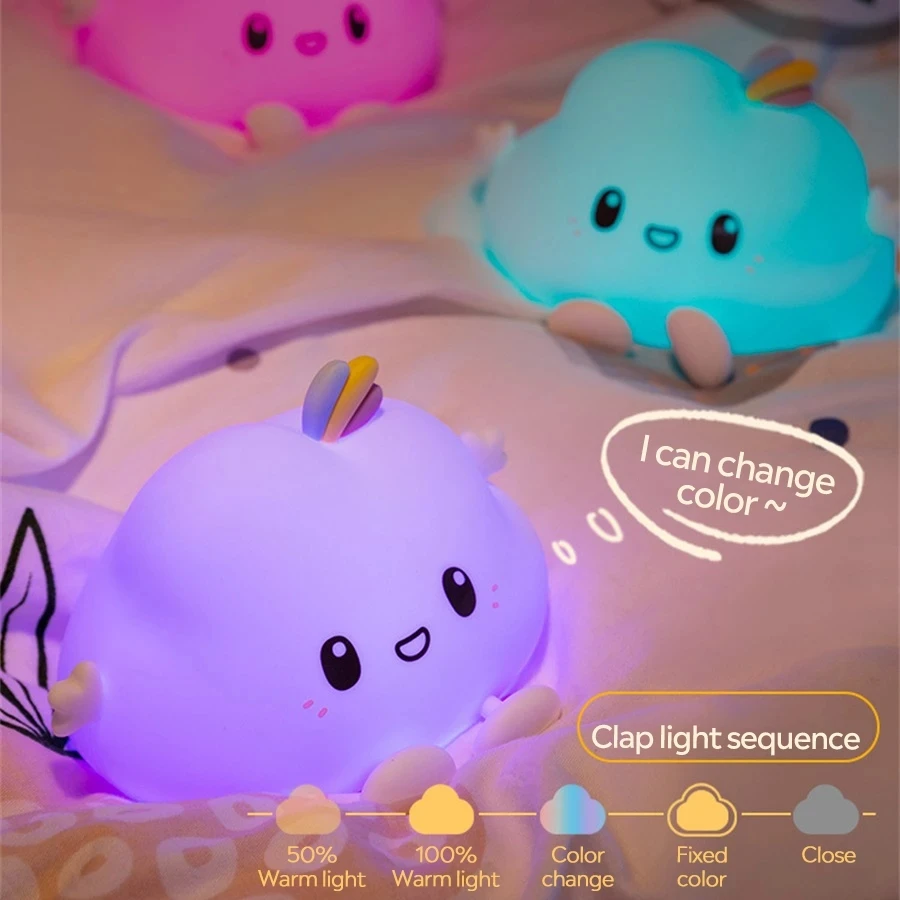 New Creative Little Cloud LED Night Light Bedside Soft Silicone Remote Control Pat Warm Night Light Lamp For Baby Kids Gift