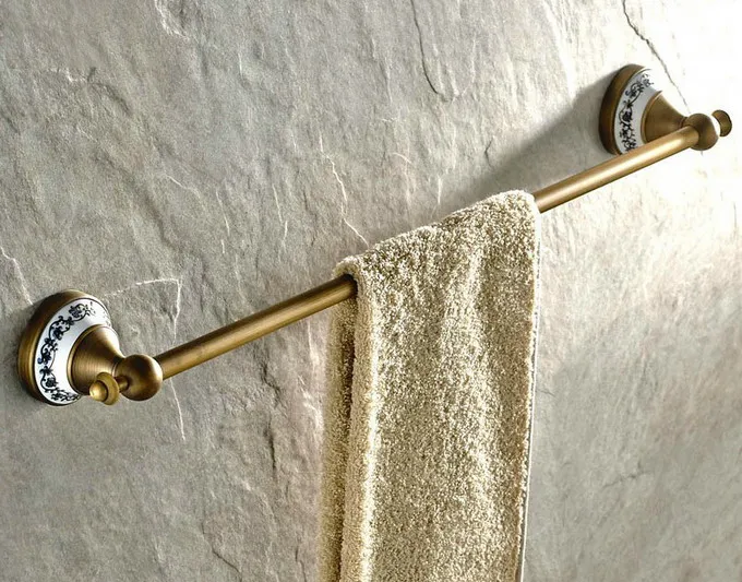 

Vintage Antique Brass Ceramic Base Wall Mounted Bathroom Single Bar Rack Towel Rails Holder 2ba402