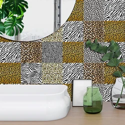 10pcs Animal Skin Leopard Zebra Pattern Tiles Sticker Kitchen Anti-oil Wardrobe Home Decor Self-adhesive Ceramics Art Wallpaper